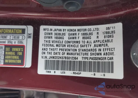 2011 Honda Insight from USA, damaged, VIN JHMZE2H37BS012364